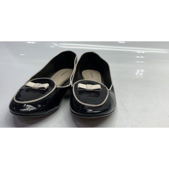 Coach Black Patent Leather Loafer Flats With Bow Size 10 - Picture 1 of 6